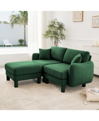 Boucle Loveseat Sofa with Ottoman & Shell Armrests
