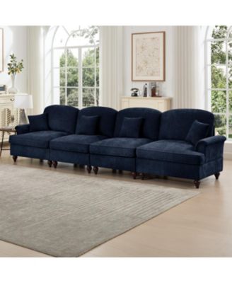 Mid Century 4-Seater Chenille Sofa with Flared Arms