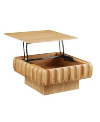 Square Lift-Top Coffee Table with Solid Wood Frame and Hidden Storage