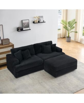 Black Corduroy Sofa w/ Storage Leg & Pillows - Living Room/Office