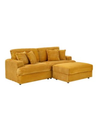 Orange Corduroy Sofa w/ Storage Leg & Pillows