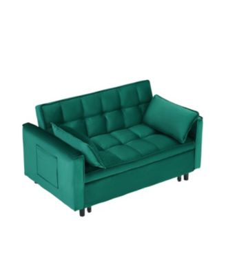  55" Green Velvet Sofa with Pockets & Convertible Design