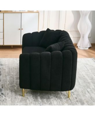 63" Chenille Loveseat Sofa - Modern Tufted Couch with Gold Legs