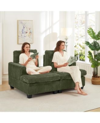 Fluffy Corduroy Loveseat Sofa with Adjustable Back