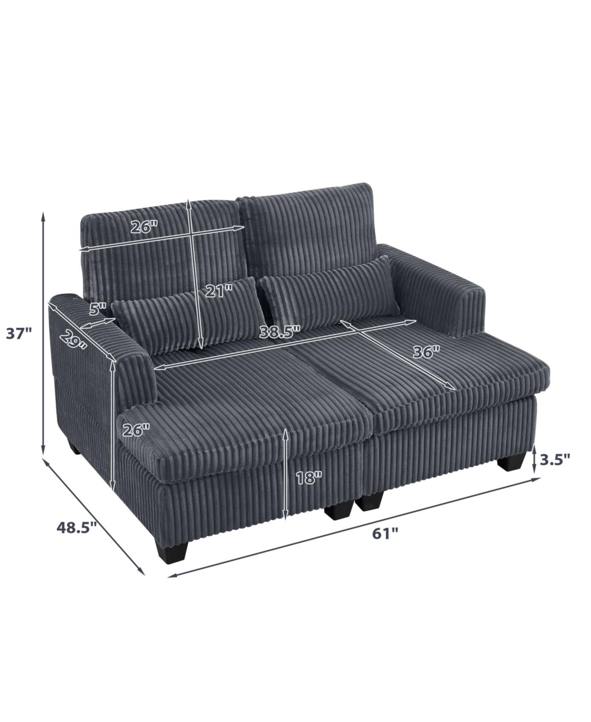 Streamdale Furniture Fluffy Corduroy Loveseat Sofa with Adjustable Back
