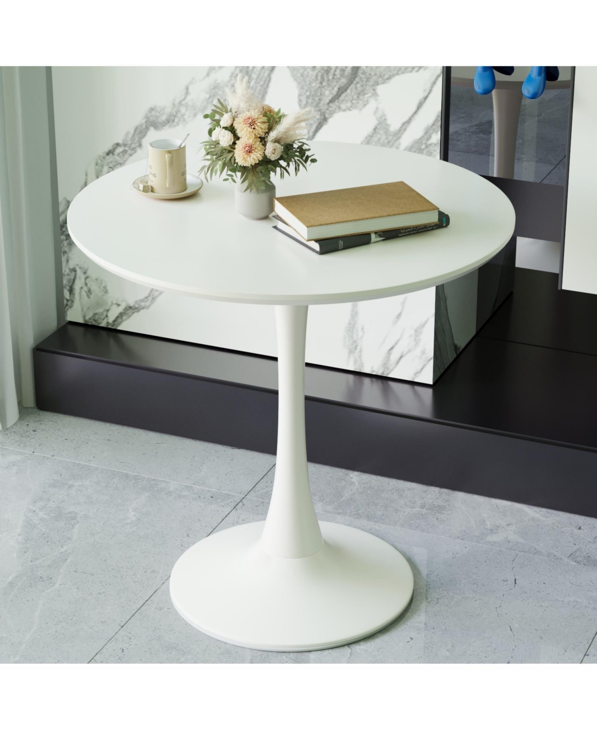 Streamdale Furniture 31.5" White Round Dining Table, Tulip Style