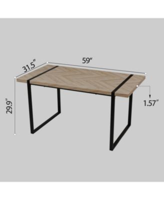  59" Modern Industrial Dining Table, Light Wood, Seats 4-6