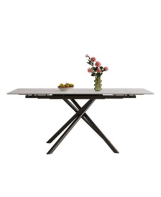 Retractable Sintered Stone Dining Table, Black Legs, 83", 6-8 Seats.