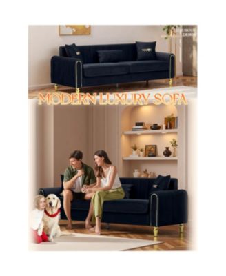 Modern Plush 3-Seater Sofa with Pillows & Metal Legs