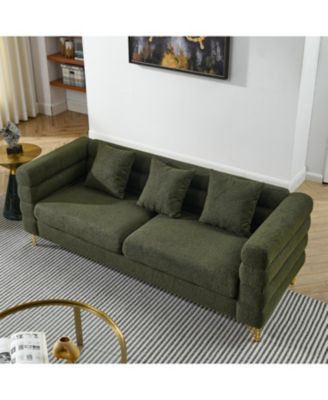 81" Oversized 3-Seater Sectional Sofa, Green Teddy
