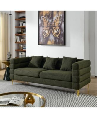 81" Oversized 3-Seater Sectional Sofa, Green Teddy
