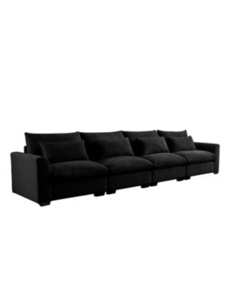 4 Seater Black Corduroy Couch with 4 Pillows