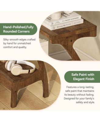 Solid Wood End Table Set of 2 with 2-Tier Storage Shelf, Narrow Side Table for Living Room, Bedroom, Small Spaces, Natural Wood