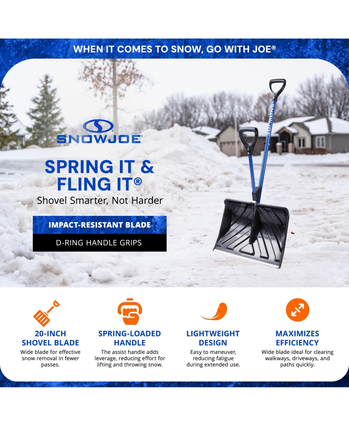 Snow Joe Shovelution Snow Shovel with 20" Shovel Blade and Handle, Sj-SHLV20