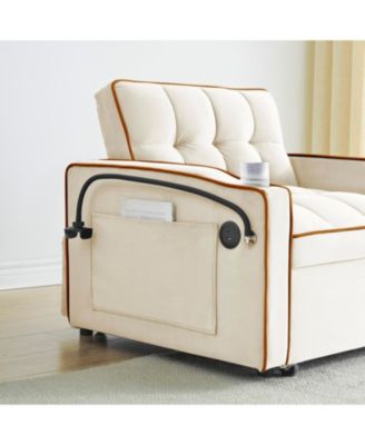 Sofa Bed with Adjustable Back, USB Port, Wheels