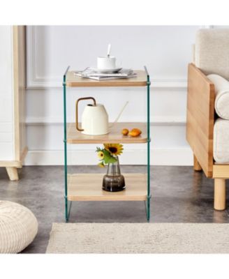 3-Layer Bedside Cabinet with Glass Panels