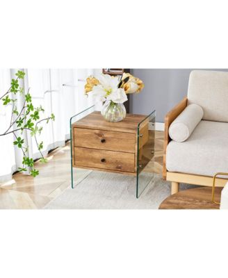 Elegant Double-Drawer Glass Bedside Table