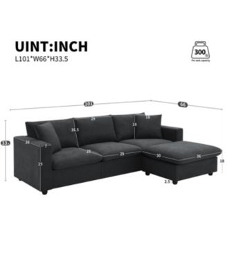  Modern Sectional Sofa, Cloud Couch with Ottoman