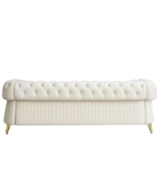 89" Chesterfield Tufted Velvet Sofa, Beige