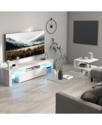 Modern LED TV Stand with Flip Door and High Gloss Finish