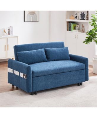 55" Pull Out Sofa Bed with Adjustable Back, Storage, Pillows, USB