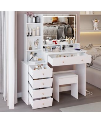 Large Vanity Table with Charging Station and LED Mirror (41)