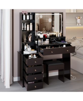 Large Vanity Table with Charging Station and LED Mirror (41