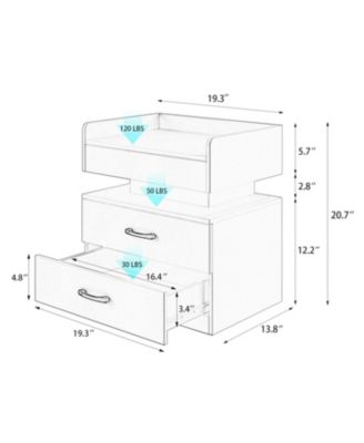 LED Nightstand with 2 Drawers and Storage