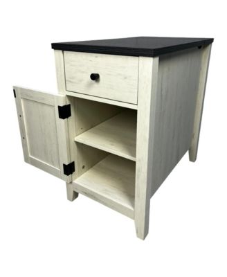 Farmhouse Bedside Table with Charging Station, Barn Door Nightstand with Drawer