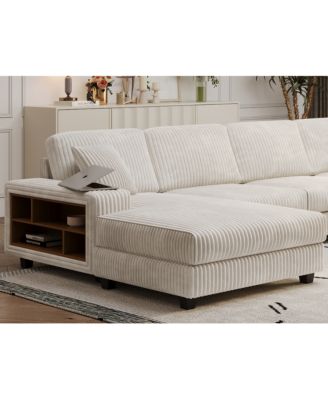 Streamdale Modern 4-Seat Convertible Sofa-Lounge Chair, U-Shape, Beige Corduroy Fabric