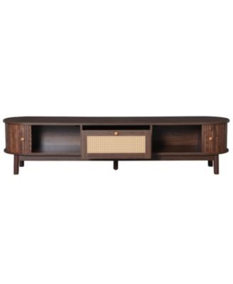 Modern TV Stand for 75" TVs with Rattan Drawer & Cabinets