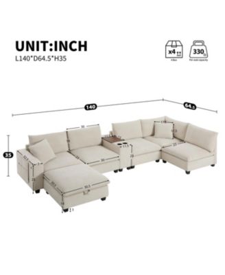 140" Modular Sectional Sofa w/ Ottoman Storage & USB