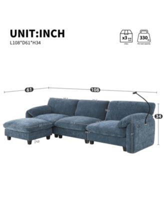 108" Modular Sectional Sofa Wide Seat USB Charger Ottoman