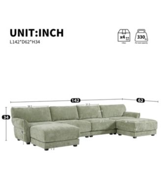 142" Modular U-Shape Sofa with USB Charger & Ottoman