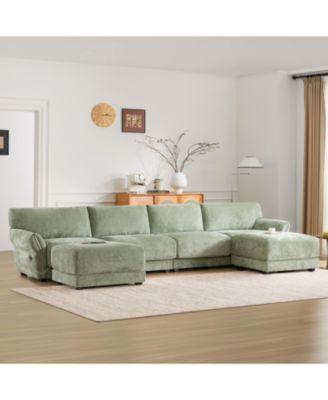 142" Modular U-Shape Sofa with USB Charger & Ottoman
