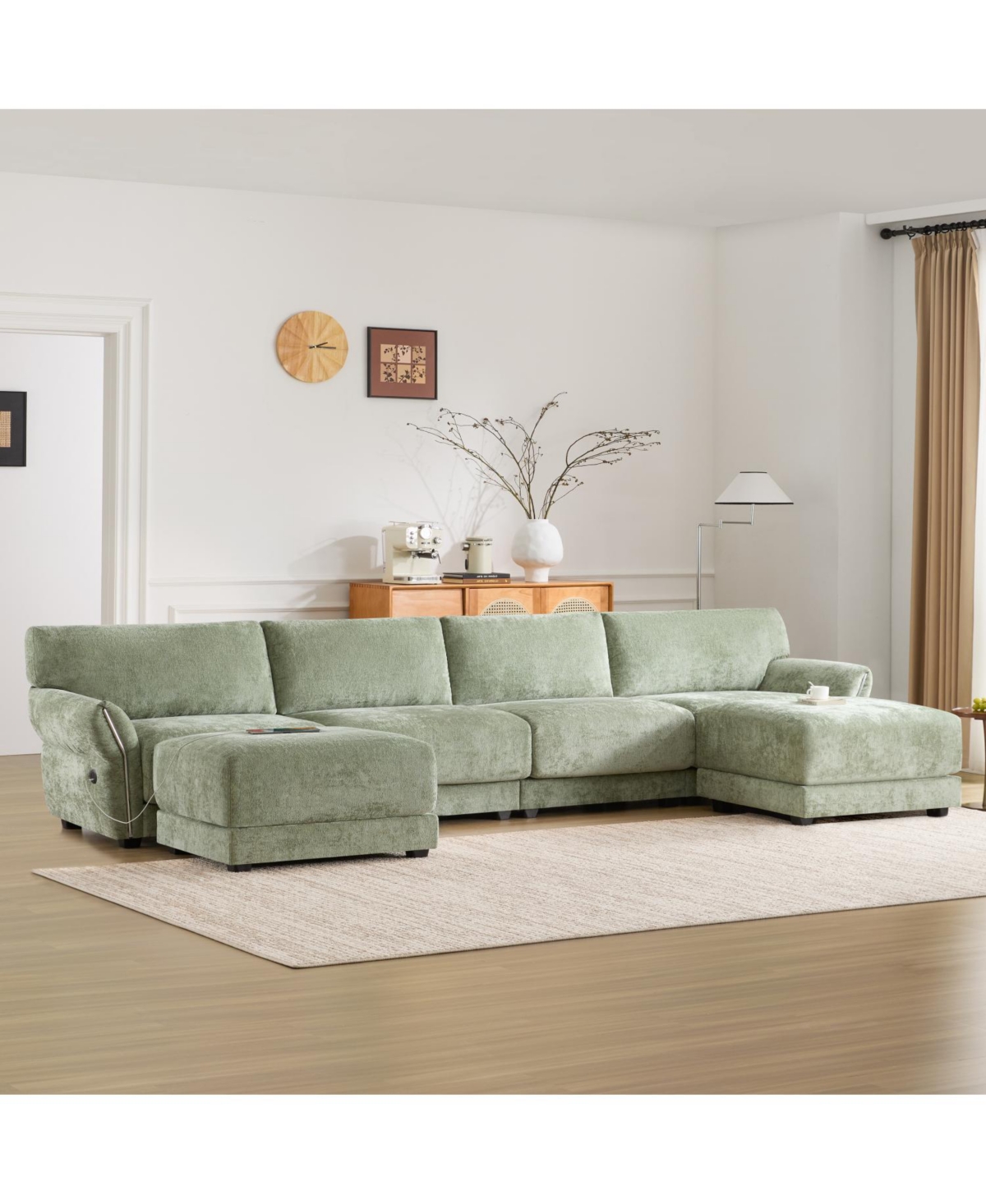 Streamdale Furniture 142" Modular U-Shape Sofa with Usb Charger & Ottoman