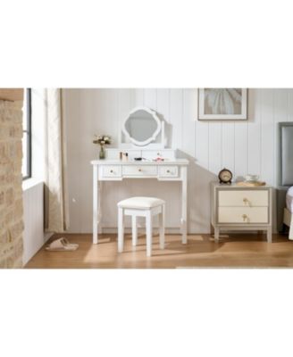 Compact Vanity Table with Reversible Mirror & Stool