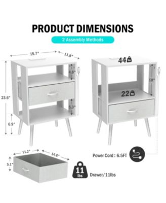 Nightstand with Charging LED & Fabric Drawers