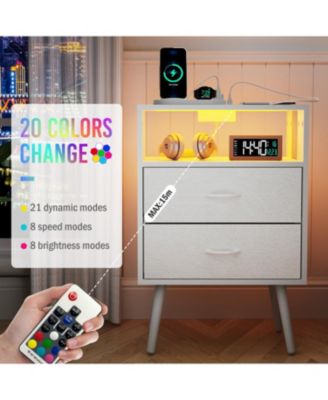 Charging Nightstand with LED & Fabric Drawers