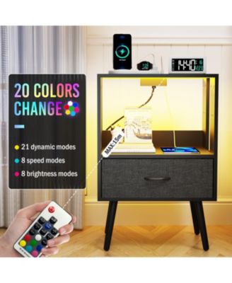 Nightstand with Charging LED & Fabric Drawers