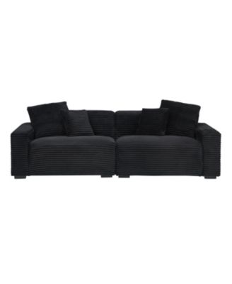 Black Corduroy 4-Seat Sofa with Pillows