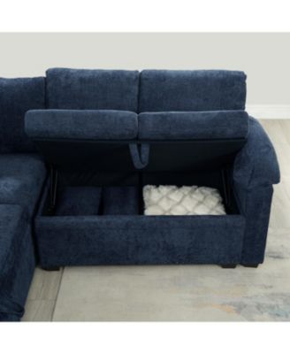 97" L-Shaped Chenille Sectional Sofa with Ottoman - Dark Blue