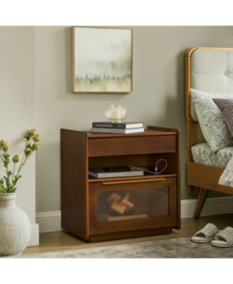 Mid Century Nightstand Charging Station Dark Walnut