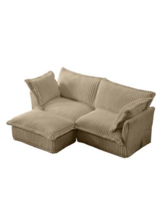 Slipcovered Sectional Sofa with Ottoman - Camel Corduroy
