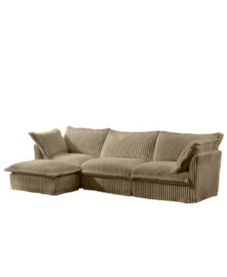 L-Shaped Slipcovered Sectional Sofa Camel Corduroy