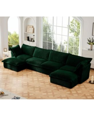 Slipcovered U Shape Sectional Sofa Green Corduroy