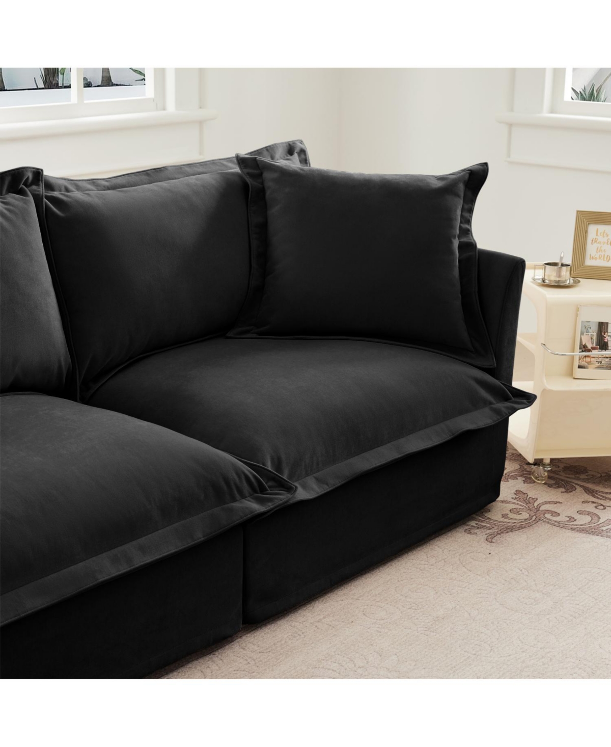 Streamdale Furniture Slipcovered Sectional Sofa with Ottoman - Black