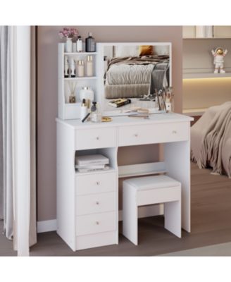 37" Vanity Table with Mirror Stool & Storage