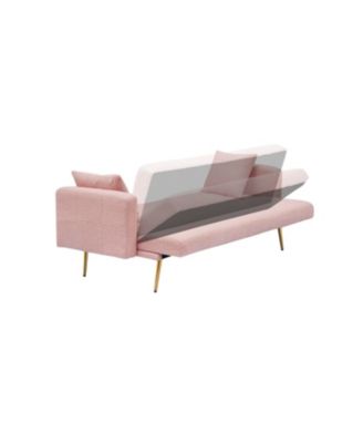 71.7 - inch Pink Teddy Fleece Sofa Bed with Two Complimentary Throw Pillows