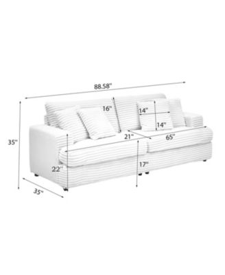 Corduroy 3-Seater Sofa with 4 Pillows